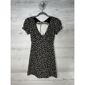 Princess Polly Dress Womens US 2 Black Floral Kacey Mini Puff Sleeve Tie Back